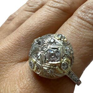 14kt White and Yellow Gold Approx. 0.54ctw European Cut Diamond Dome Ring